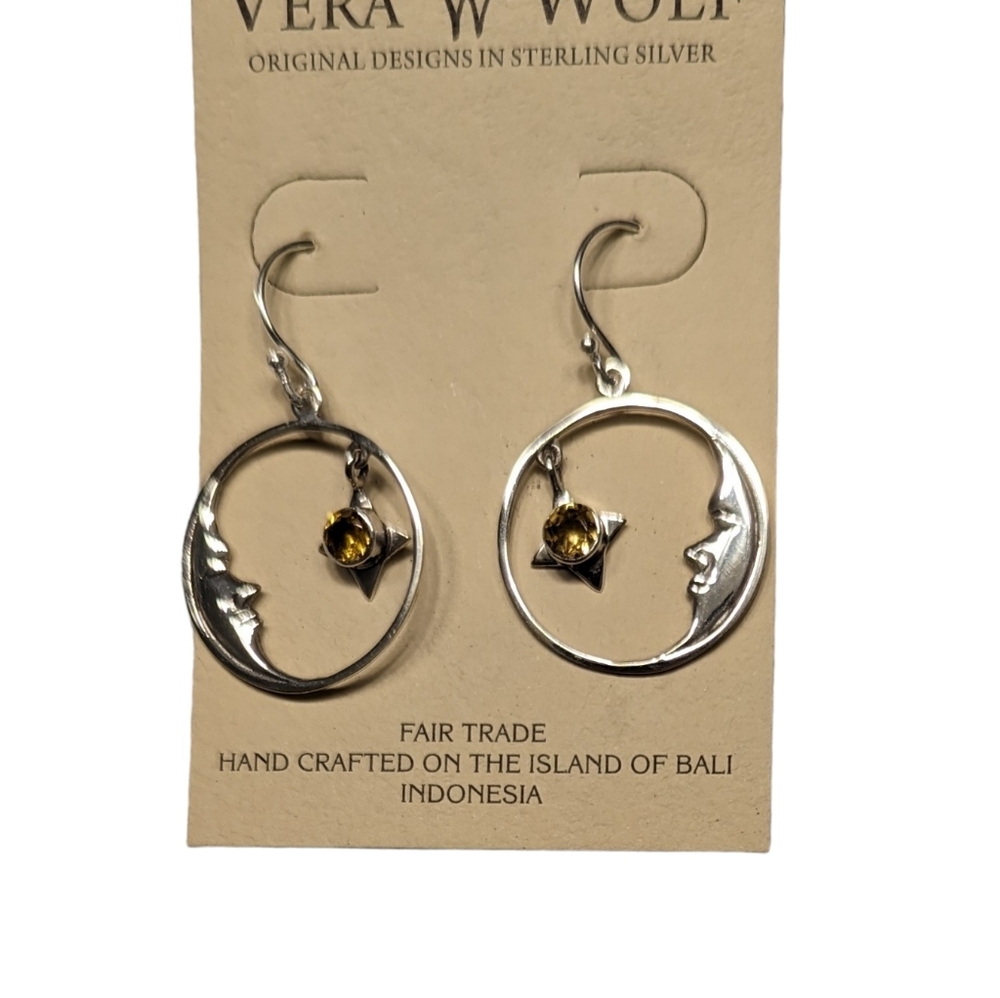 Vera Wolf Moon Star Earrings Sterling Silver Citrine